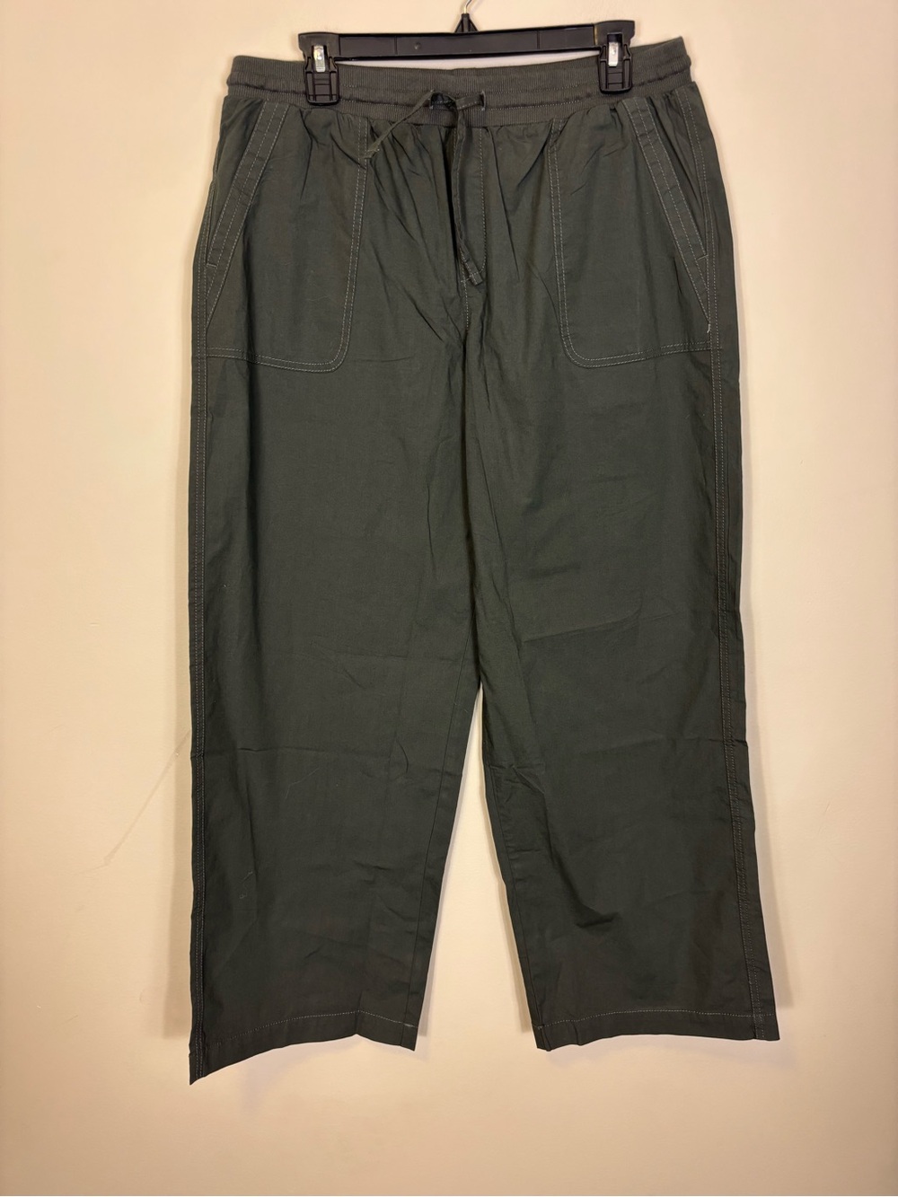 Pact Women’s Grey Drawstring Pull On Wide Leg Ankle Pants Large